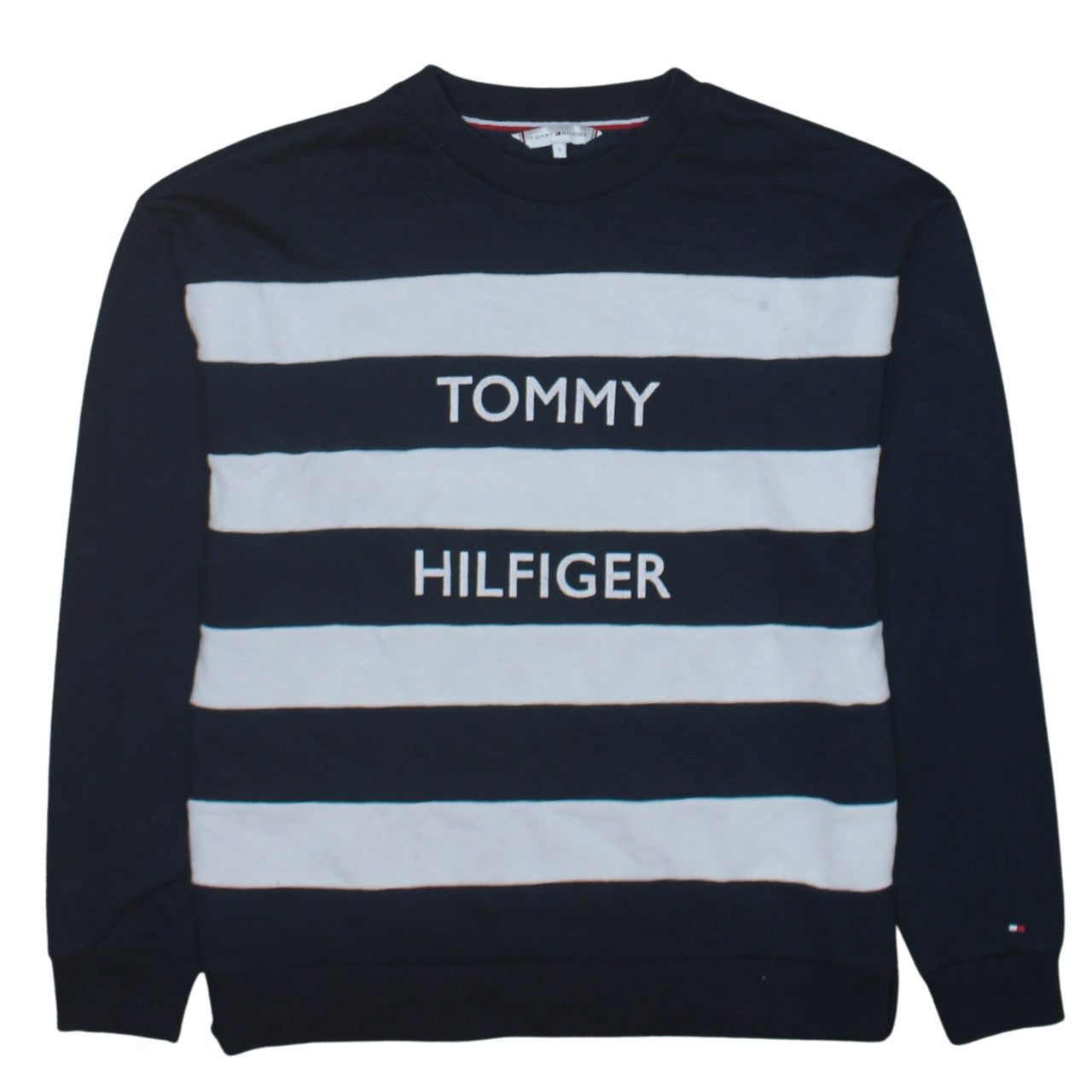 Tommy Hilfiger Men's Blue Striped Crew Neck Sweatshirt L