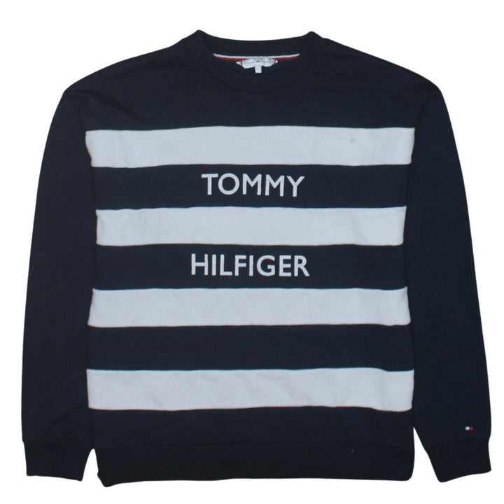 Tommy Hilfiger Men's Blue Striped Crew Neck Sweatshirt L