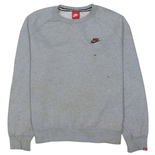 Front view of Nike Men's Grey Crew Neck Pullover Sweatshirt M Fleece Logo