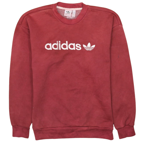 Adidas Womens Red Crew Neck Pullover Sweatshirt XS Logo Print
