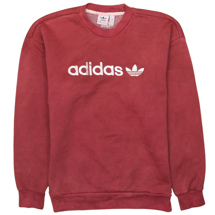 Adidas Womens Red Crew Neck Pullover Sweatshirt XS Logo Print