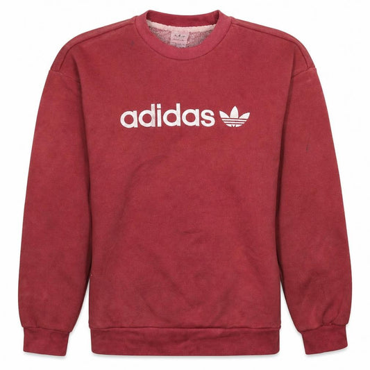 Front view of Adidas women’s red crew neck pullover sweatshirt xs logo print
