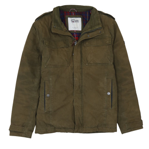 Tommy Hilfiger Men’s Green Military Jacket XL Full Zip Cotton