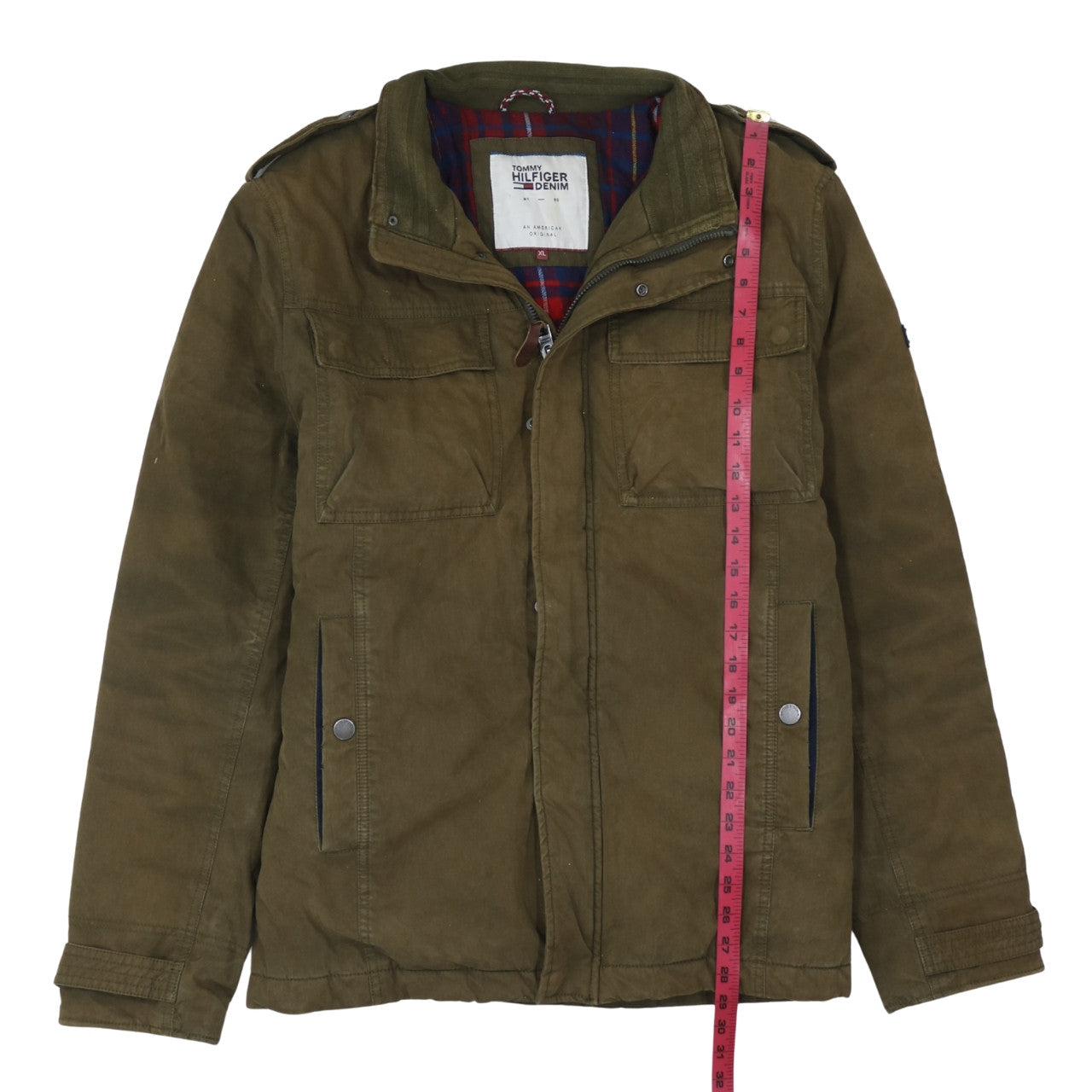 Tommy Hilfiger Men’s Green Military Jacket XL Full Zip Cotton