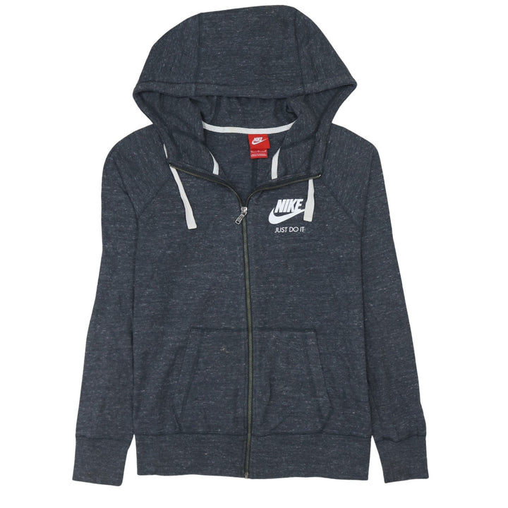 Nike Women's Grey Full Zip Hoodie M Cotton Blend Just Do It Logo
