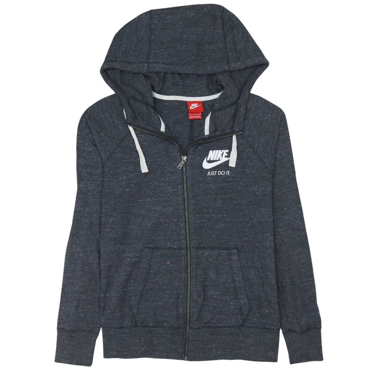 Nike Women's Grey Full Zip Hoodie M Cotton Blend Just Do It Logo