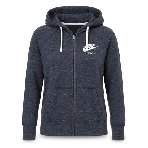 Nike Women's Grey Full Zip Hoodie M Cotton Blend Just Do It Logo