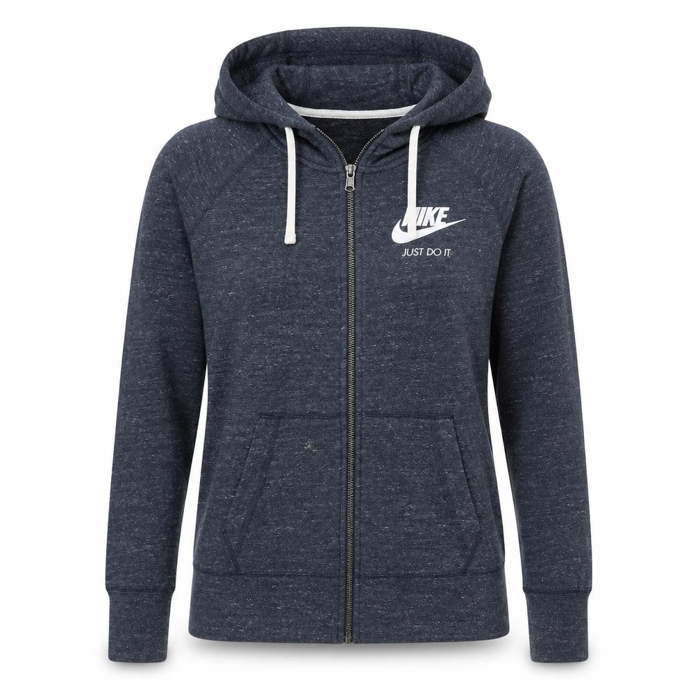 Nike Women's Grey Full Zip Hoodie M Cotton Blend Just Do It Logo