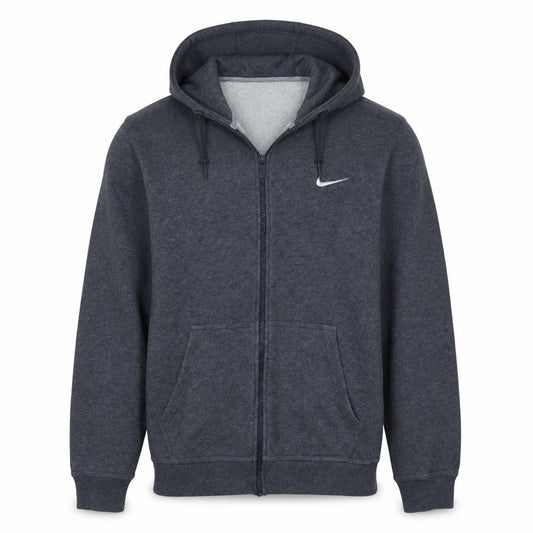 Front view of Nike Men's Grey Full Zip Hoodie, size M, Regular Fit Fleece Jacket