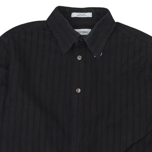 Calvin Klein Men's Black Slim Fit Long Sleeve Striped Button-Up Shirt Size S