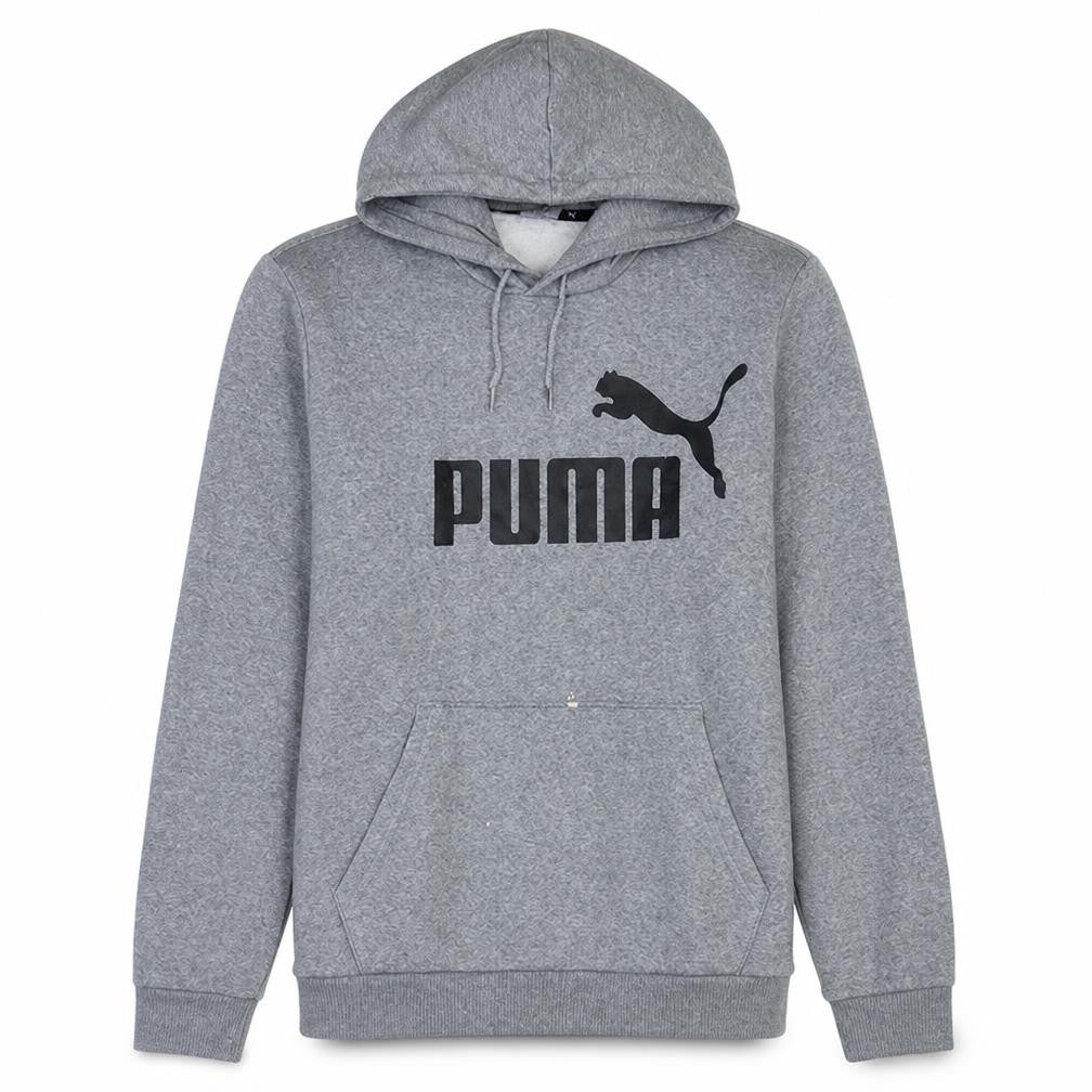 Front view of Puma men’s grey xl pullover hoodie graphic sportswear