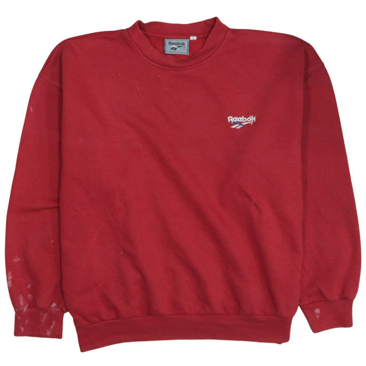 Reebok Men's Red Crew Neck Fleece Sweatshirt L Pullover Vintage Sportswear