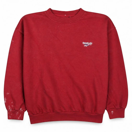 Front view of Reebok Men's Red Crew Neck Fleece Sweatshirt L Pullover Vintage Sportswear