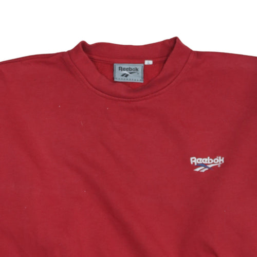 Reebok Men's Red Crew Neck Fleece Sweatshirt L Pullover Vintage Sportswear