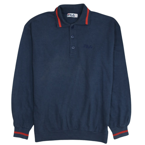 Fila Men’s Blue Long Sleeve Polo Shirt L Vintage Sportswear