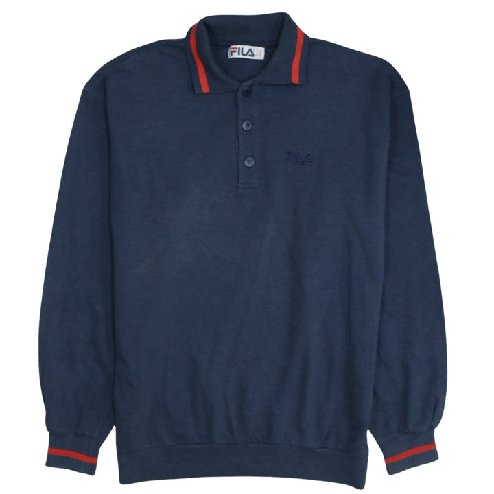 Fila Men’s Blue Long Sleeve Polo Shirt L Vintage Sportswear