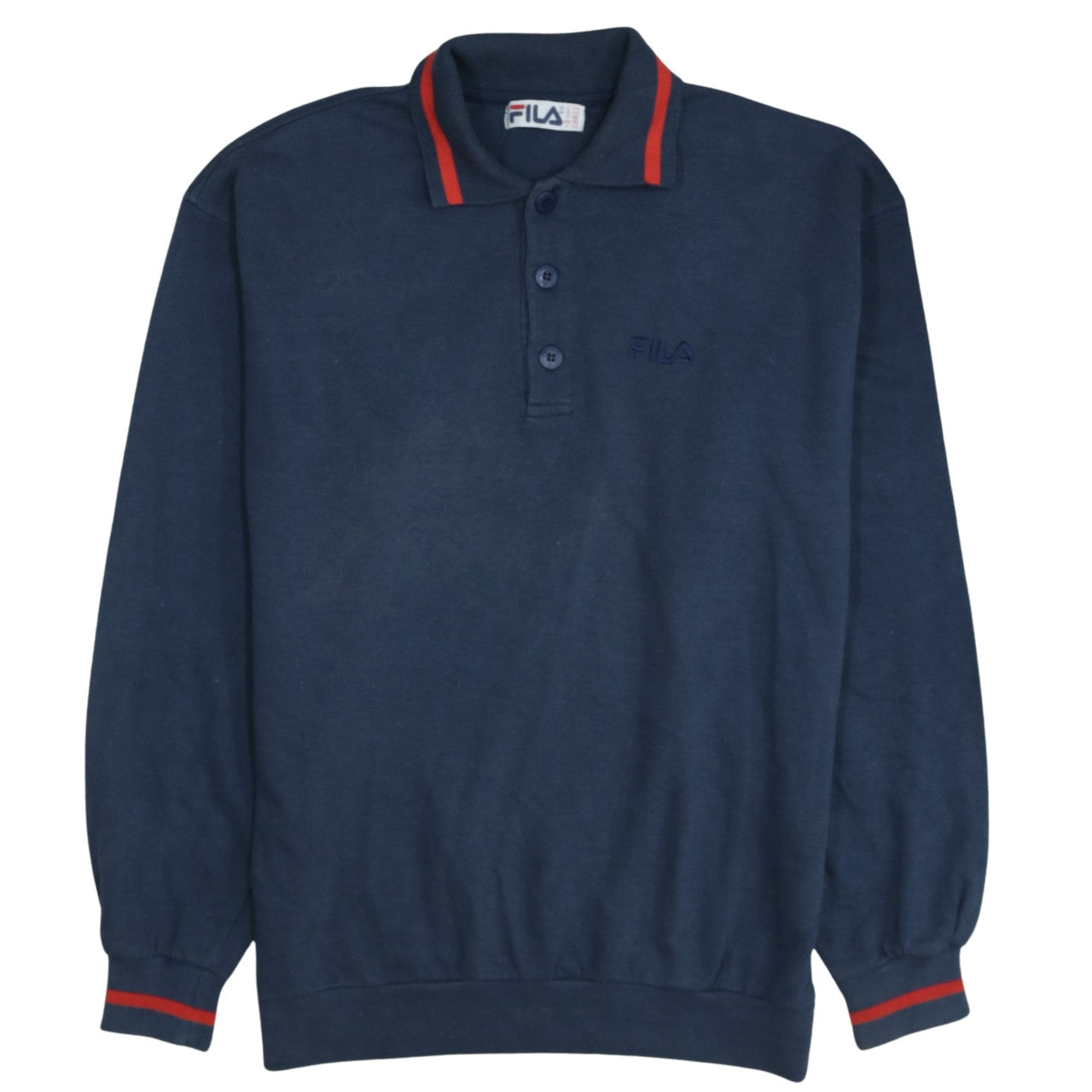 Fila Men’s Blue Long Sleeve Polo Shirt L Vintage Sportswear