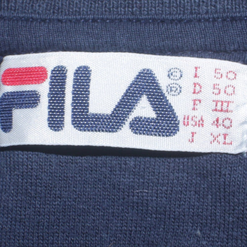 Fila Men’s Blue Long Sleeve Polo Shirt L Vintage Sportswear