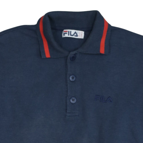 Fila Men’s Blue Long Sleeve Polo Shirt L Vintage Sportswear
