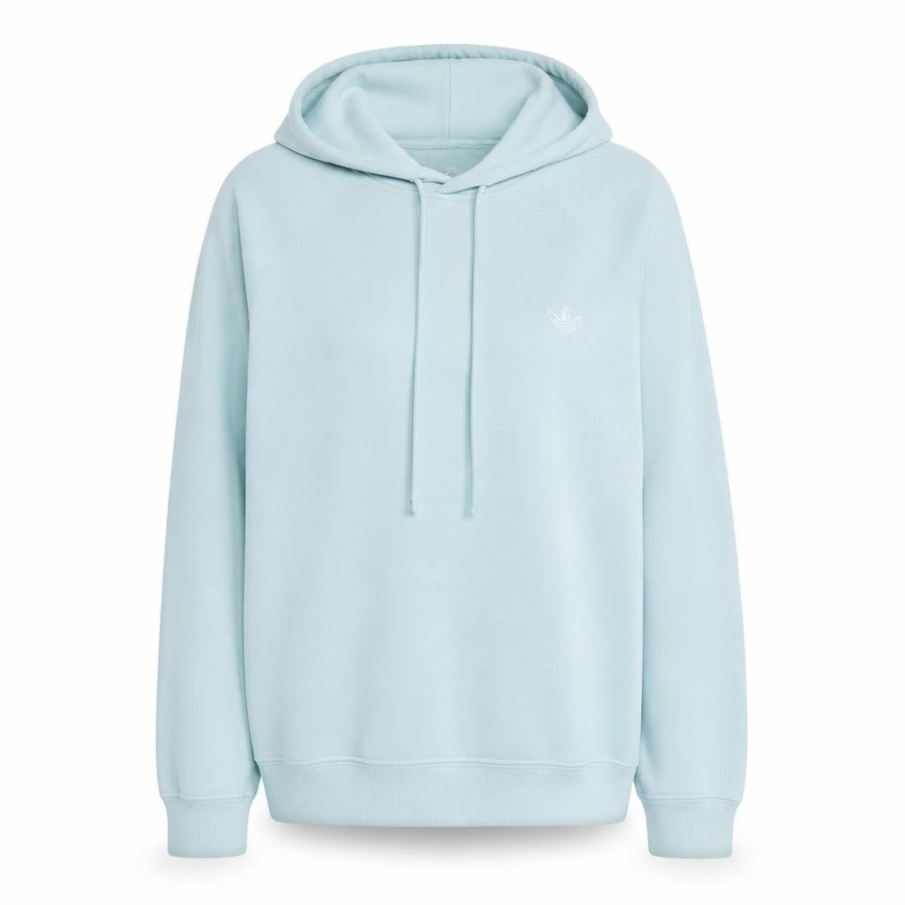 Front view of Adidas women’s blue pullover hoodie, size UK 18, relaxed fit logo top