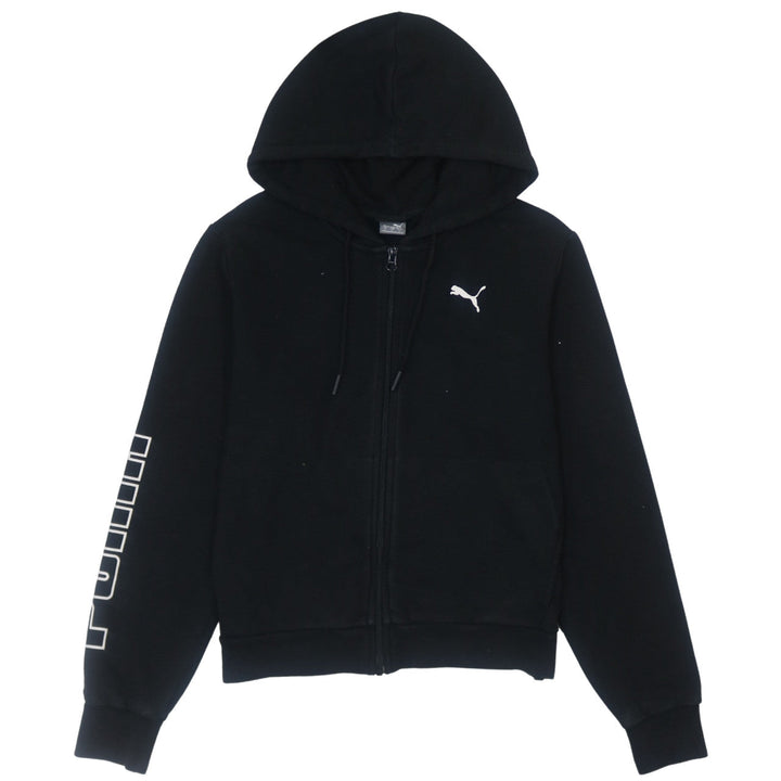 Puma Women Black Full Zip Hoodie Small Cotton Blend Logo Detail