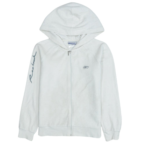 Reebok Women White XS Full Zip Hoodie Cotton Blend Sportswear