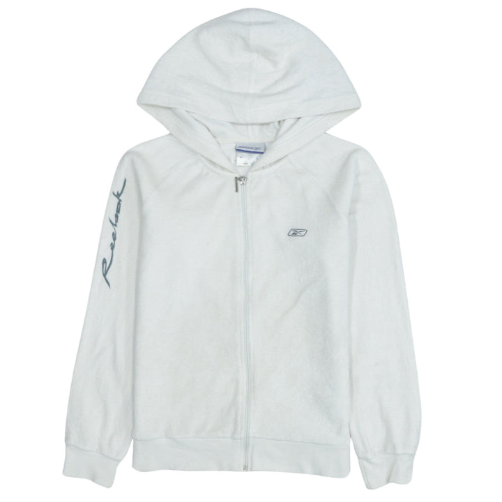 Reebok Women White XS Full Zip Hoodie Cotton Blend Sportswear