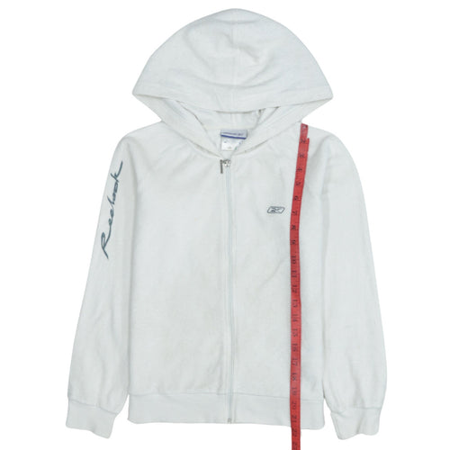 Reebok Women White XS Full Zip Hoodie Cotton Blend Sportswear