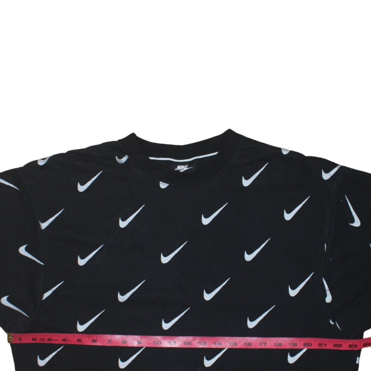 Nike Women’s Black Small Pullover Sweatshirt with All Over Swoosh Logo Print