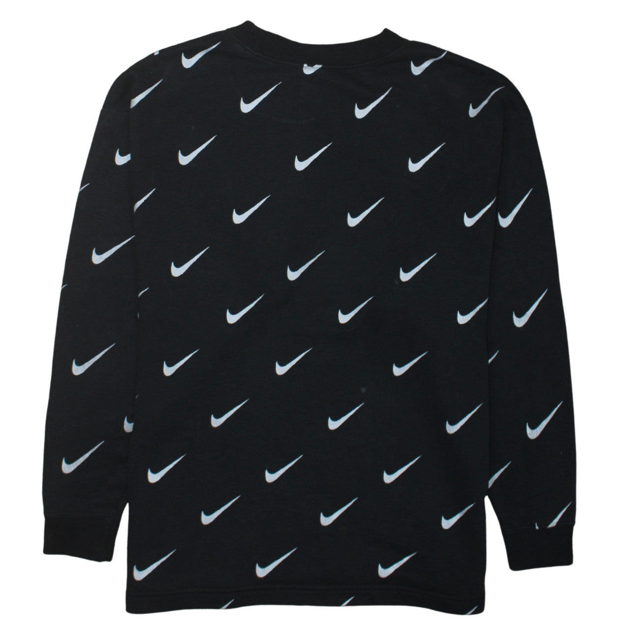 Nike Women’s Black Small Pullover Sweatshirt with All Over Swoosh Logo Print