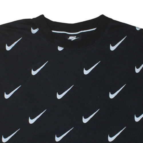 Nike Women’s Black Small Pullover Sweatshirt with All Over Swoosh Logo Print