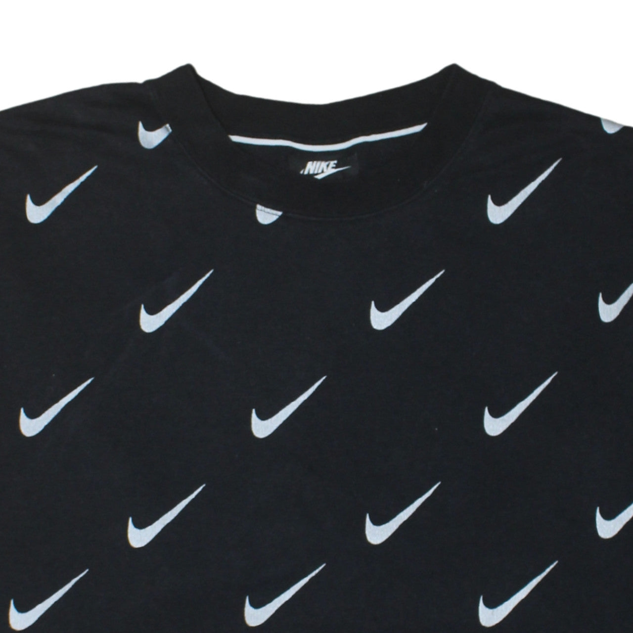 Nike Women’s Black Small Pullover Sweatshirt with All Over Swoosh Logo Print