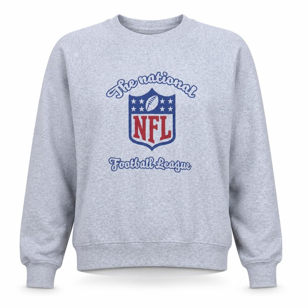 Front view of H&M Divided Women’s Grey NFL Logo Crew Neck Sweatshirt, size S