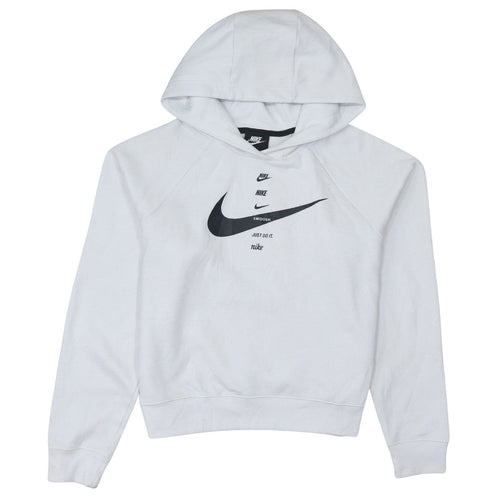 Nike Women's White Pullover Hoodie Small Logo Print Cotton Blend