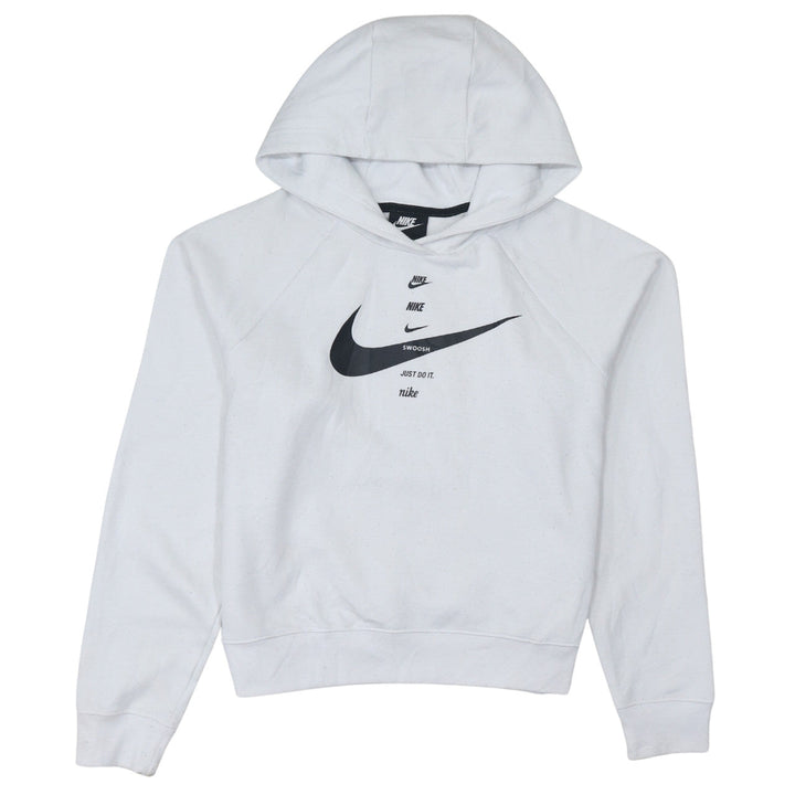 Nike Women's White Pullover Hoodie Small Logo Print Cotton Blend