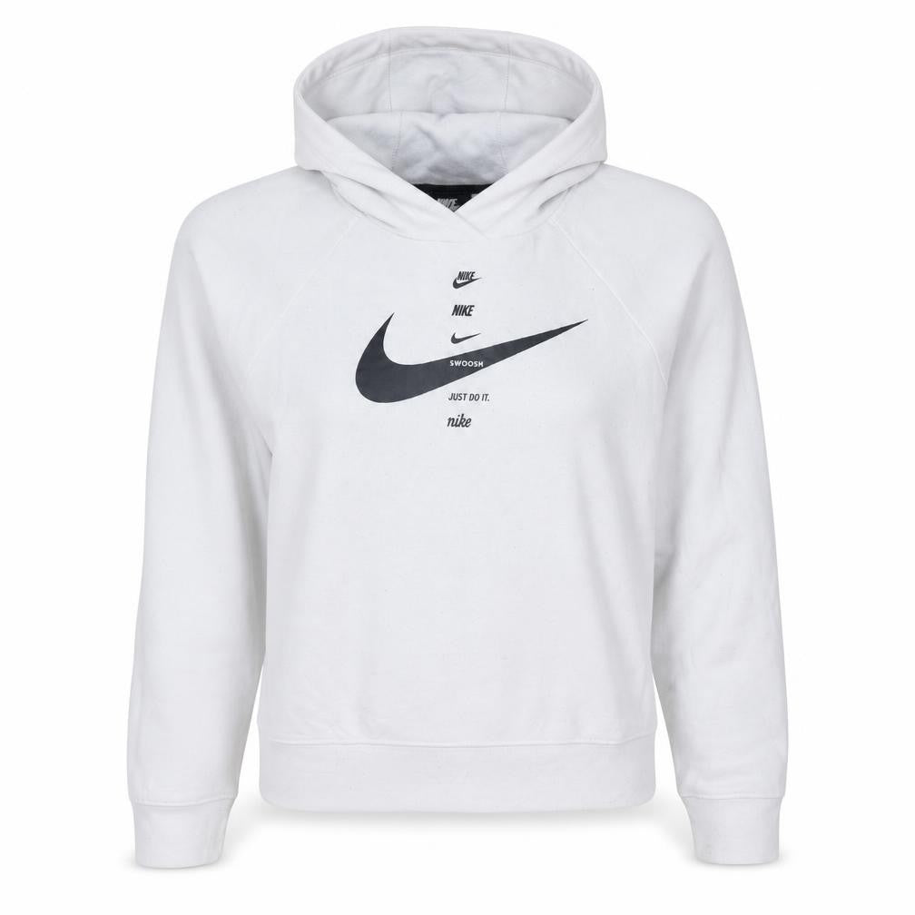 Front view of Nike Women's White Pullover Hoodie Small Logo Print Cotton Blend