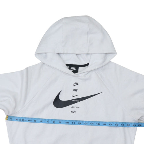 Nike Women's White Pullover Hoodie Small Logo Print Cotton Blend