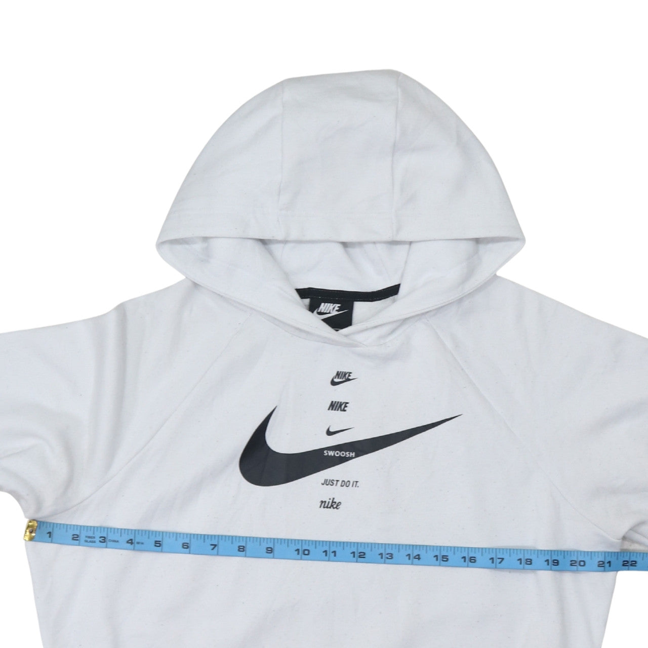 Nike Women's White Pullover Hoodie Small Logo Print Cotton Blend