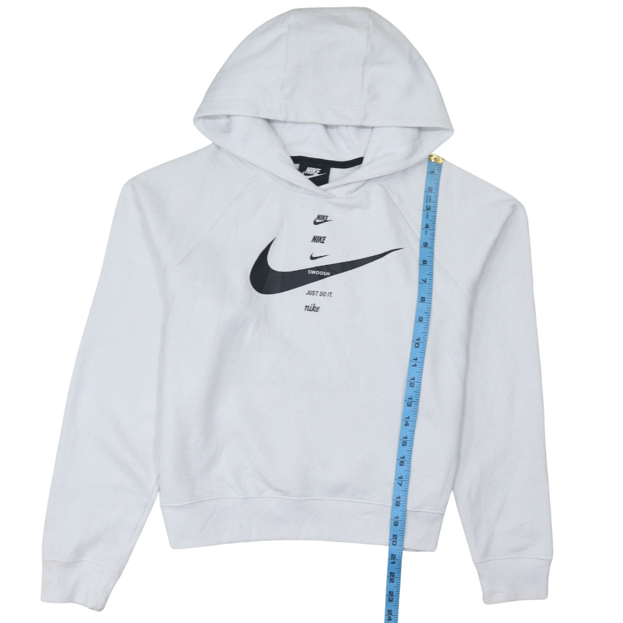 Nike Women's White Pullover Hoodie Small Logo Print Cotton Blend