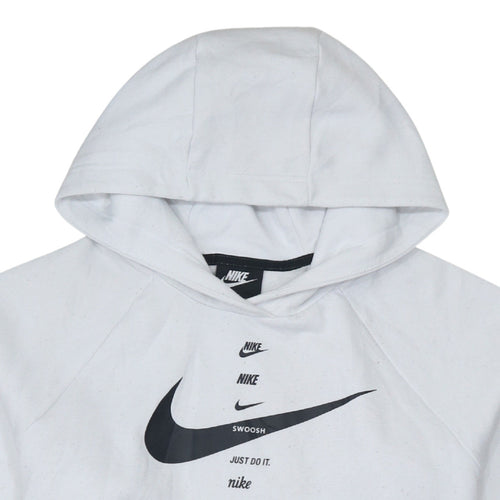 Nike Women's White Pullover Hoodie Small Logo Print Cotton Blend