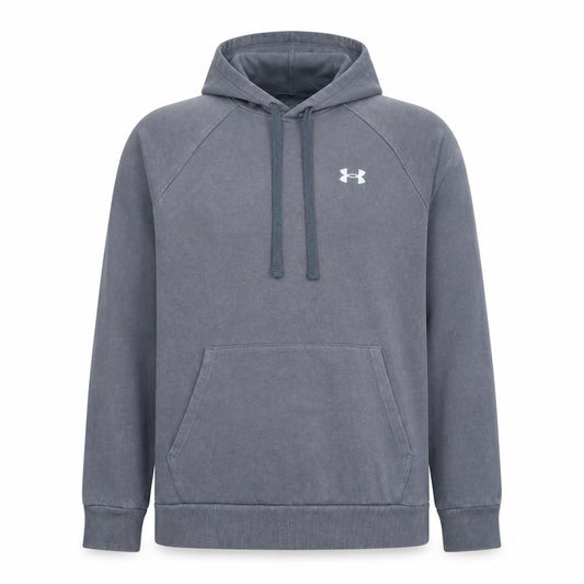 Front view of Under Armour men’s grey pullover hoodie m relaxed fit fleece