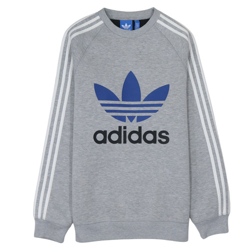 Adidas Men Grey Trefoil Crew Neck Long Sleeve Sweatshirt M