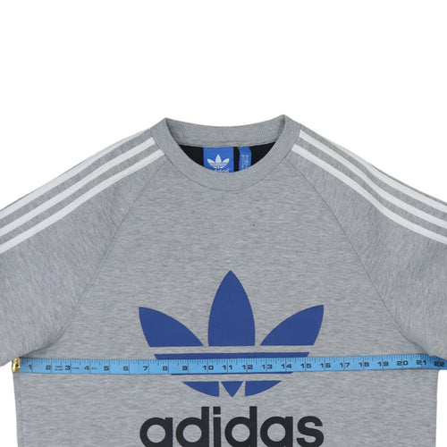 Adidas Men Grey Trefoil Crew Neck Long Sleeve Sweatshirt M