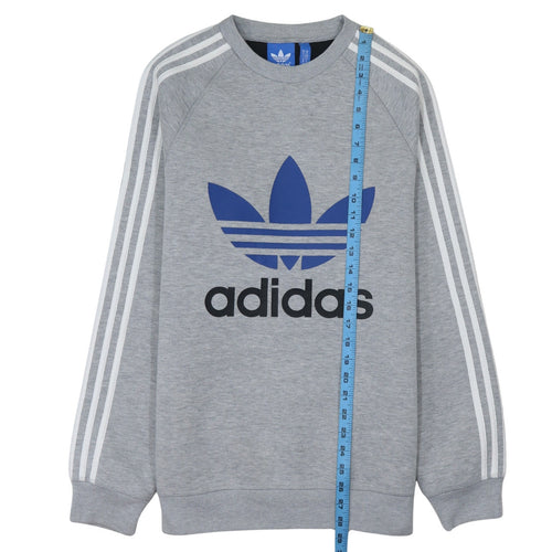 Adidas Men Grey Trefoil Crew Neck Long Sleeve Sweatshirt M