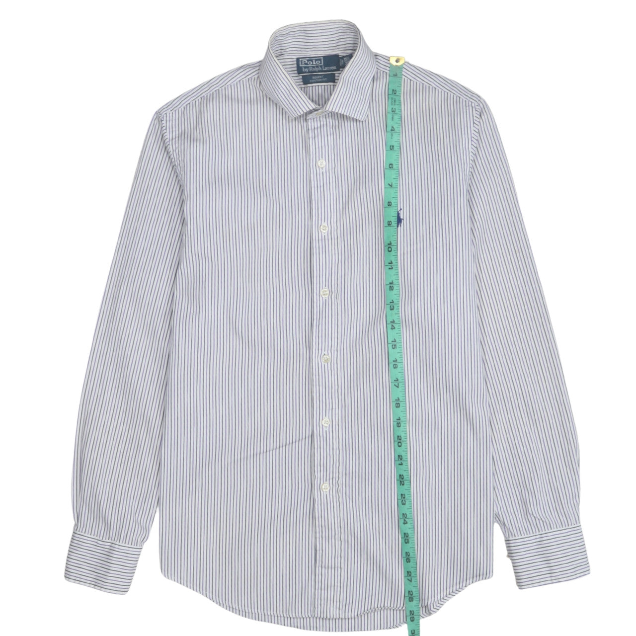 Ralph Lauren Men's Blue Striped Button-Up Shirt Size 15.5 Regent Custom Fit