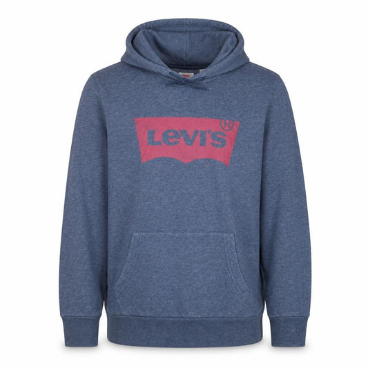 Front view of Levi's Men's Blue Pullover Hoodie, size L, Graphic Logo Sweatshirt