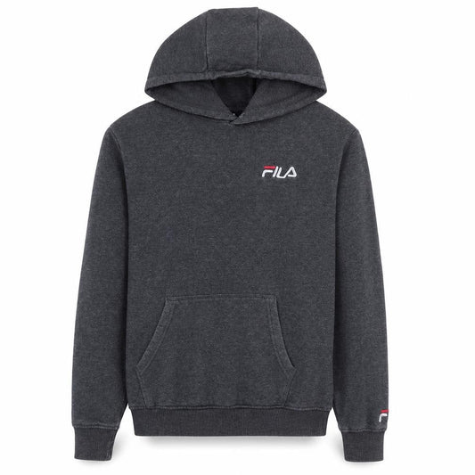 Front view of Fila Men's Grey Pullover Hoodie Small Regular Fit Fleece Sweatshirt