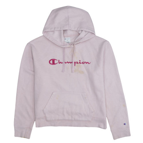 Champion Womens Pink Pullover Hoodie L Logo Print Cotton Blend
