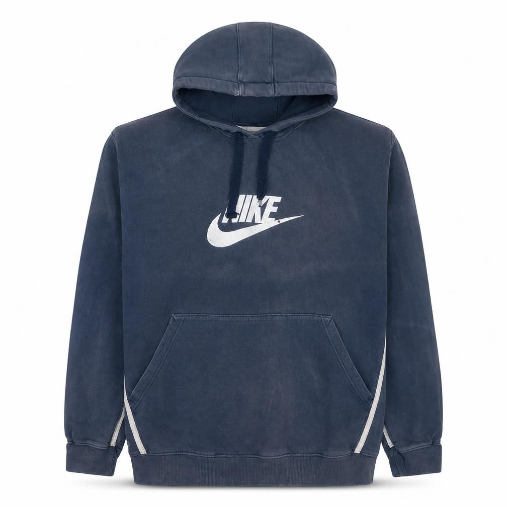 Front view of Nike Men's Blue XL Pullover Hoodie Sweatshirt with Logo Print