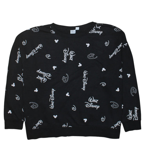 Disney Womens Black 2XL Pullover Sweatshirt with Logo Print
